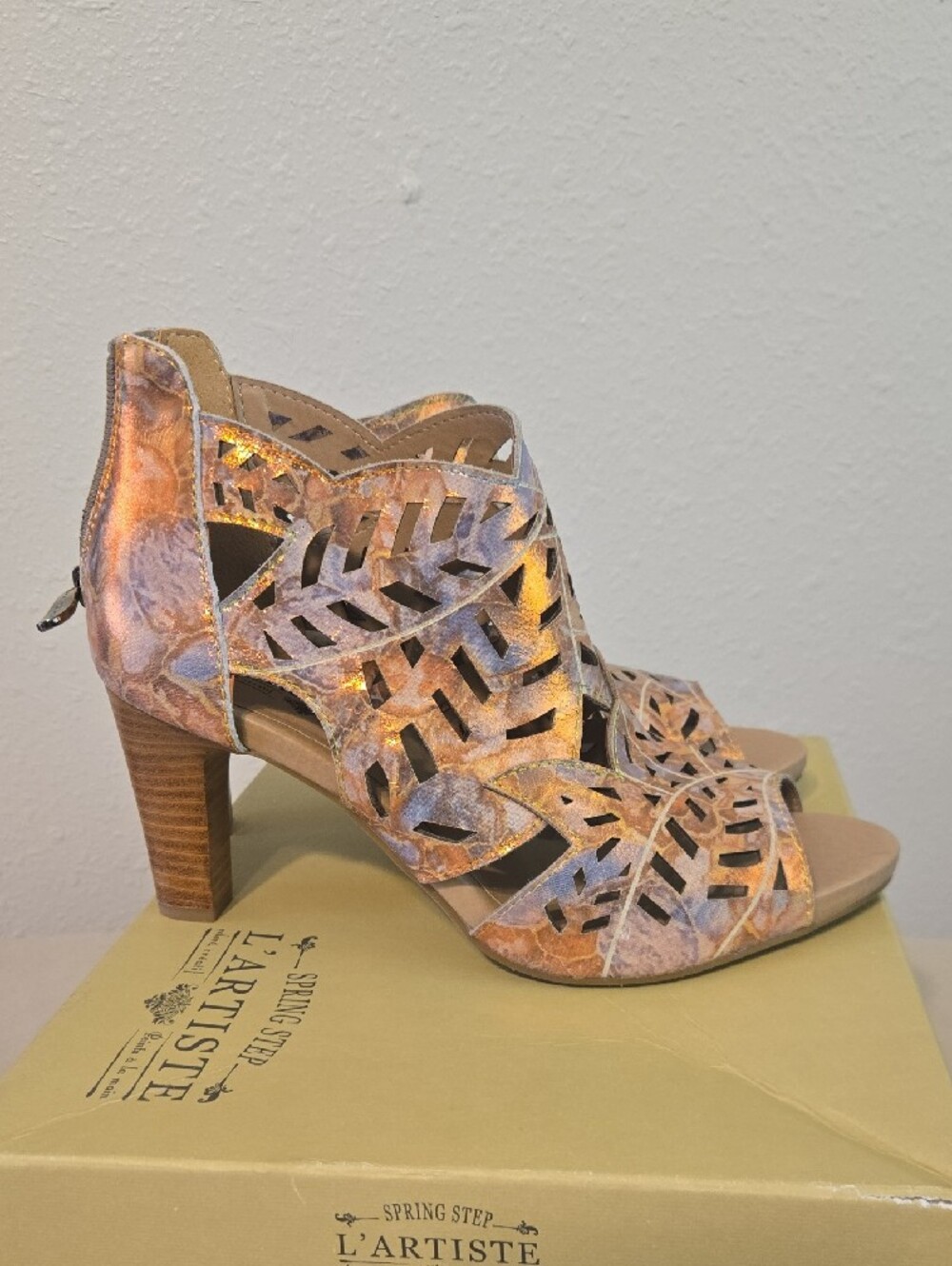 L'ATISTE Amora Metallic Bronze Multi Laser-Cut Peep-Toe Heels - Picture 3 of 5